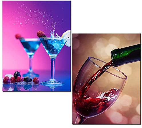 Tucocoo DIY 5D Diamond Painting Kits for Adults 2 Pack Full Drill Round Crystal Rhinestone Embroidery Colourful Cocktails Diamond Art Gem Craft Red Wine Glass and Bottle Picture Home Decor 12x16inch