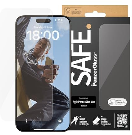 SAFE by PanzerGlass™ Screen Protector für iPhone 15 Pro Max- Displayschutz aus gehärtetem Glas, vollständige Bildschirmabdeckung, schutzhüllenfreundlich mit PanzerGlass Cases, kratzfest