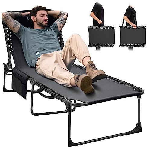 KingCamp Klappbarer Outdoor-Loungesessel, verstellbar, 5-Positionen, für Erwachsene, liegend, zusammenklappbar, mit Kissen, für Terrasse, Pool, Strand, Sonnenbaden, Deck, Rasen, 1 Stück, schwarz
