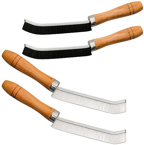 Cepillo de limpieza de grietas, cepillo limpiador de lechada con mango de madera, juntas de azulejos profundos, cepillos multifuncionales para duchas, cocinas, azulejos, pintura, manchas, 4 unidades
