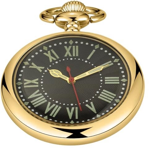 Tiong Glänzende arabische Ziffern Herren Quarz Taschenuhr Taschenuhren Geschenk Quarzwerk für Männer mit Kette, Mb-cfj027-gold, Modern