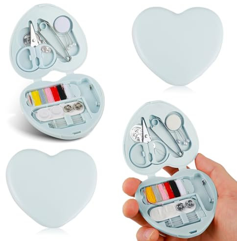 Amaxiu 2 Stück Mini Reise Nähset, Süßes Herzförmig Tragbares Nähset mit faltbarem Etui Notfall Nähset DIY Nähzubehör mit Fadenscherennadel Knopfnadeln für Heimreisende Reise Anfänger(Rosa)