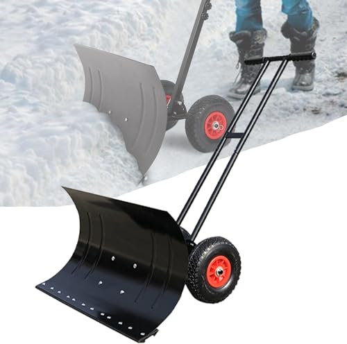 Spala da neve manuale con ruote bipolari, pala da neve in metallo larga 42 cm con ruote, angolo e altezza regolabili, spazzaneve rimovibile per sgombero vialetto o pavimentazione, prato da giardino