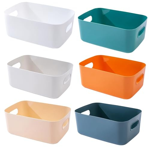 EURXLQ 6 stück Aufbewahrungsbox Kunststoff Aufbewahrungskorb mit Griffen 20×14.7×7cm,Badezimmer Organizer Küchenschrank Organizer Box Körbe Aufbewahrung Kunststoffbox für Regal,Mischfarben