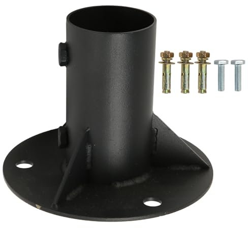 BFYDOAA Base Flange for Round Post, Black Steel Pole Sockets Flange Rod Holder for Chain Link Fence/Mailbox/Flag Post - Bolts/Side Screws Included (52mm)