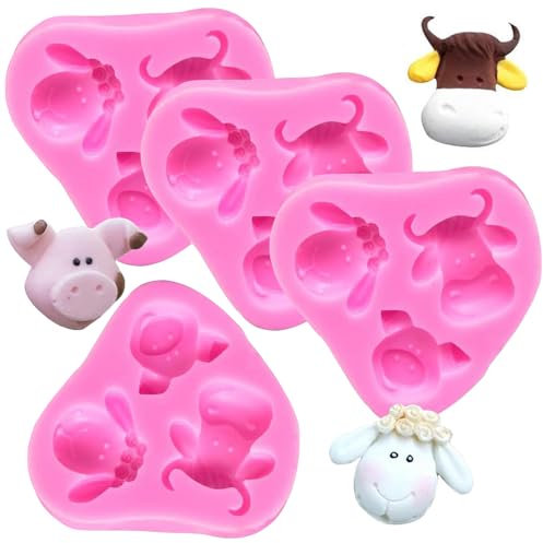 YGCHEN Moules en Silicone Animaux - Vache, Cochon, Mouton - 4 Pièces - Rose