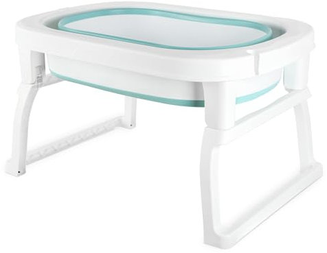 Bañera plegable para bebés, cojín, enjuague cabeza bebe, bañera de bebe, plegable ultra compacto, bañera infantil plegable para bebés de 0 a 6 años. Trae un taburete: 72 x 51 x 42 cm azul