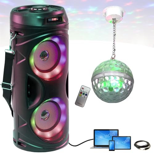 Party Light & Sound - Pack Enceinte Enfant Lumineuse LEDs Batterie Bluetooth USB SD FM Teen-Vibe - Boule Disco LEDs RGB Astro-BALL8 - Soirée Boum