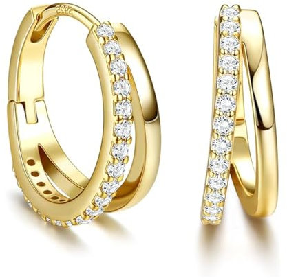 14K Gold Chunky Hoop Earrings, Hypoallergenic Lightweight Trendy Gold/Silver Chunky Hoop Earrings, Small Thick Oval Open Double Hoop Piercing Earrings for Women Girls