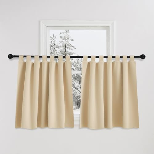 PONY DANCE Tende Cucina Termiche Isolanti per Interni con Passanti Tenda Cameretta Bambini Oscurante Finestra Corte Moderne 2 Pezzi L 140 x A 90 cm, Beige