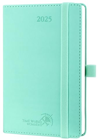 POPRUN Taschenkalender 2025 Klein Softcover mit PU-Leder, ca. A6 (16 x 10,5 cm) - Kalender 2025 Klein (Jan.2025-Dez.2025) - Terminplaner 1 Woche 2 Seite mit Stiftschlaufe - Mintgrün