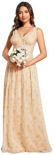 Ever-Pretty Robe de Soirée Longue Femme avec Ruchés en Mousseline de Soie Classique Rose Dorée 46