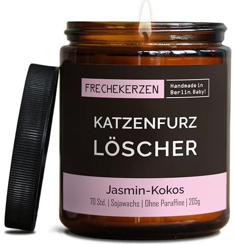 Lustige Duftkerze mit Spruch für Katzen Besitzer & Liebhaber | Handgemacht aus Sojawachs | In Geschenkbox | Nachhaltiges Valentinsgeschenk Gastgeschenk Katzenhalter Cat Lovers |Jasmin-Kokos