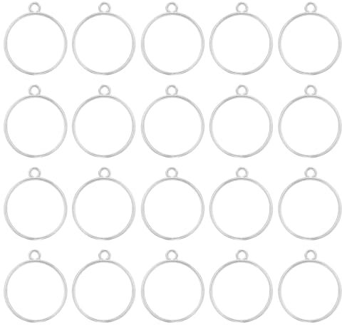 sourcing map Open Back Bezel Pendants, 50pcs Round Hollow Frame Charm Geometric Blank Trays for Resin Jewelry Making Casting, Necklaces, Bracelet, DIY Crafts (Bright Silver)
