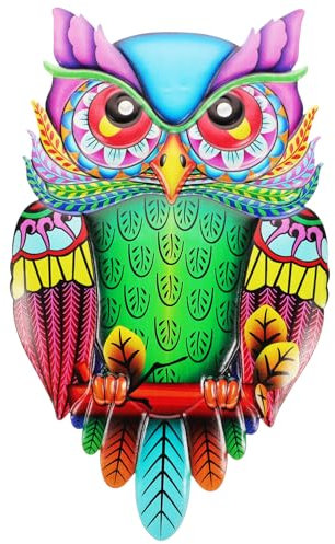 TINEASUR Eulen Wanddeko Farbige Metall Eule Wandkunst Für Wohnzimmer Schlafzimmer Garten Kreative Wandgestaltung Mit Lebendiger Ausstrahlung Hochwertige Eisen Skulptur Für Innen Außen