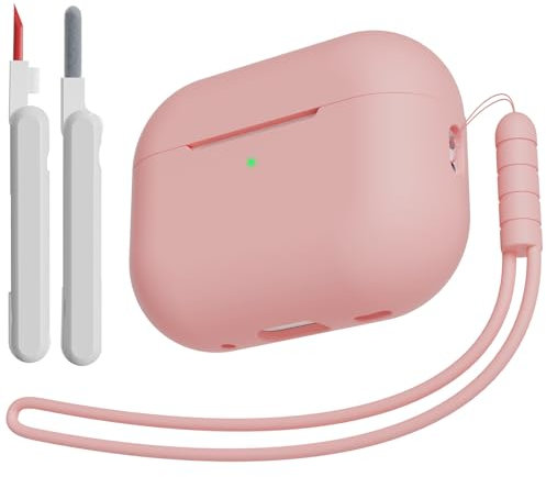 KOKOKA Silikon Hülle Schutzhülle Kompatibel für Airpods Pro 2/1 2023/2022/2019 mit Reinigungsset und Silikonband, Stoßfeste Weiche Schutzhülle Case für Airpods Pro 2nd/1st Generation, Rosa