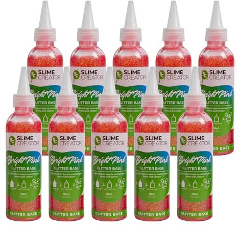 Slime Creator Glitter Base - Bright Pink - 180ml Bottle - Sparkling Pink Glitter for DIY Slime Making - Pack of 10
