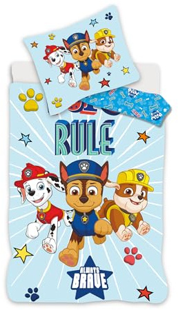 Paw Patrol Marshall Chase Rubble Kinderbettwäsche 140x200 + Kissenbezug | Wendebettwäsche Einzelbett | Naturbaumwolle atmungsaktiv | Nickelodeon | Jungen 3-8 | Geschenk | Maschinenwaschbar