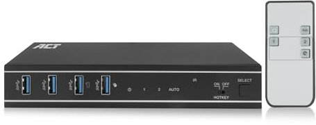 ACT KVM Switch 2 PC 1 Monitor, 4K@60Hz, HDMI Switch, 4-Port USB 3.0, HDCP 2.3, mit HDMI und USB-Kabeln, Fernbedienung, Montagebügel Büro – AC7912