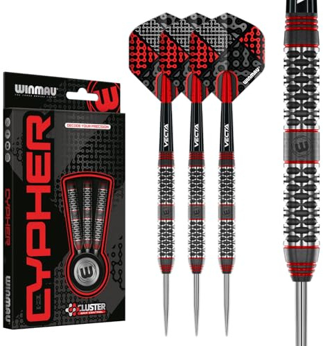 WINMAU Darts Cypher Series 90% professionelles Wolfram-Dart-Set mit Dart Flüge und Dart-Schäften – verfügbare Gewichte: 18 g Weiche Spitze, 22 g, 24 g und 26 g Stahlspitze