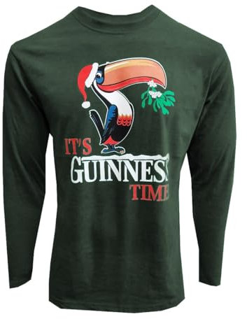 Guinness Christmas Long Sleeve Bottle Green Toucan T-Shirt (UK, Alpha, XL, Regular, Regular, Bottle Green)