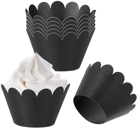 PATIKIL Cupcake Wrappers Papier, 50er Pack Backförmchen Standard Wave Dekoration für Jubiläum Geburtstag Hochzeiten und Partys, Schwarz