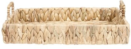 Woven Hyacinth Serving Tray with Handles Rectangular Multi Purpose Table Drinks Serving Food Tray Decorative Living Room Dining Room Kitchen Serveware (Medium)