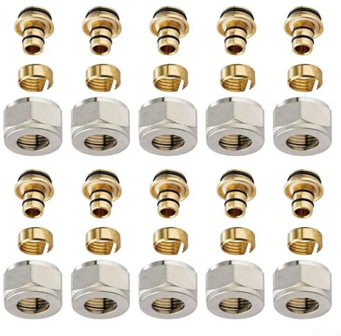 Efficient Underfloor Heating Solution - 1-20 Set Of Nickel Plated Manifold Connectors Fitting 16mm Pipes, Perfect For Large Homes(10pc)