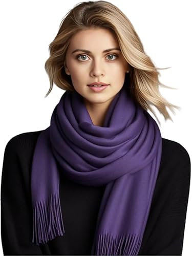 Damen Kaschmir dünn Schal Winter Herbst 185x65 lila Kaschmirschal lila Halstuch formell stillvoll geschmeidig Wollschal Wolle Uni Farbe Damenschal Geschenk für Sie (Lila)