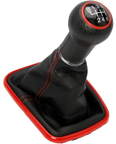 Schaltknauf + Schaltsack Set 6 Gang passend für VW Golf IV 97-06, Plug & Play, Auto Schalthebel Schaltmanschette, mit Rahmen, schwarz - Rot