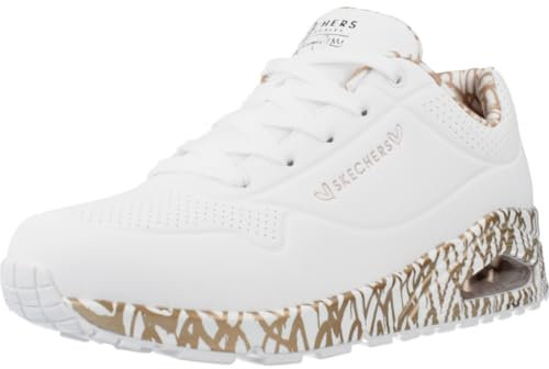 Skechers Damen UNO Loving Love Sneaker, White Durabuck/Rose Gold Print Trim, 35 EU