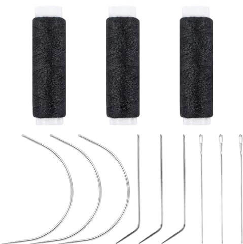 3 Rollen Haarwebgarn Nadel und Faden Set Professionelle Haarverlängerungswerkzeuge Gebogene Nadel mit Haarverlängerungsgarn für die Herstellung von Perücken handgenäht Haarweben