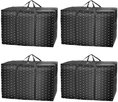 MC-Hotfire 4 Pack 140L Extra Large Heavy Duty Moving Bags – Thicker Waterproof Storage Bags with Zips for Moving, Travelling, Camping, University, Garden Tools & Holiday Decorations – Black