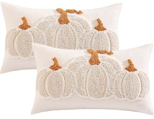 Tosleo 2 Stück Herbst Kissenbezug Stickerei Beige Kürbis 30x50cm Sofakissen | Lendenkissen Thanksgiving Dekoration Sofakissen für Wohnzimmer Sofa Schlafzimmer Zierkissen Couchkissen Herbstdekoration