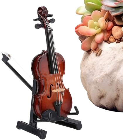 Generisch Holz Miniaturgeige mit Ständer - Kleines Musikinstrument Geigen Sammelstück - Sammlerstück Holz Deko Schreibtischschmuck Für Wohnzimmer Arbeitszimmer Büro