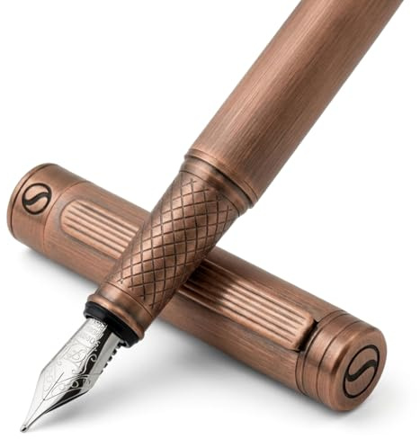 Scriveiner Luxury Fountain Pen - Stunning Copper Luxury Pen, Schmidt Gilded Nib (Fine), Converter, Best Pen Gift Set for Men & Women, Professional, Executive, Office, Nice Pens