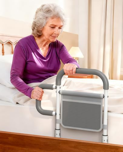 ONTHEWEI Bed Rails for Elderly Adults Safety, with Double Non-Slip Handle & Storage Pouch, Fits Most Bed Sizes, Bed Assist Rails for Seniors and Post-Surgery,Reduce Falls & Support Independence