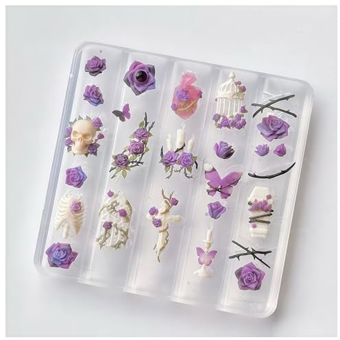 3D Skull, Bones, Roses Nail Mold Silicone Tools Nails Art Resin Molds for Accessories Supplies