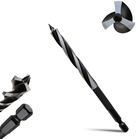 3/8×6 Premium Tri-Flute Auger Drill Bit - Hex Shank Wood Boring Bit for Fast & Clean Drilling in Hard/Soft Wood, Stump, Plastic, Drywall | Professional-Grade, Self-Centering