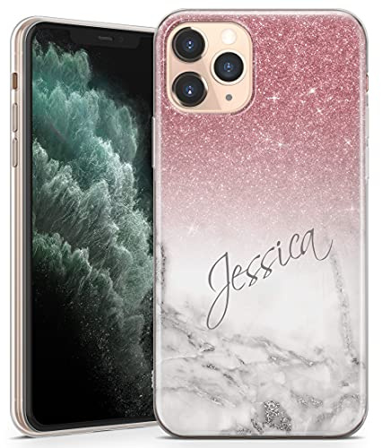 TULLUN Personalisierte Handyhülle für iPhone Air - Klare Soft Gel Benutzerdefinierte Roségold & Ombre Glitzern Effekte Design Stil Buchstabe Text - Name Diagonale