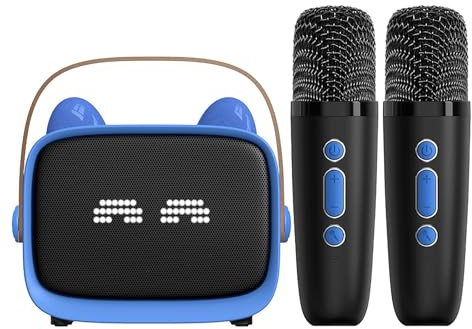 Mini Karaoke Machine For Kids And Adults With Two Wireless Microphones, Portable Wireless Bluetooth Speaker, Voice Changer, And Led Lights; A Suitable Birthday Gift For Girls Aged 3-12. (Blue)