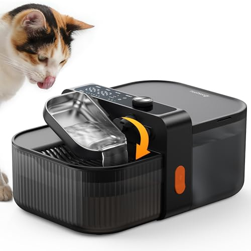 FEELNEEDY Cat Water Fountain for Drinking No Filters, Wastewater Separation, Stainless Steel Bowl, 3000mAh 3.5L/123oz Smart Pet Water Fountain for Indoor Cats & Dogs Dispenser, Black