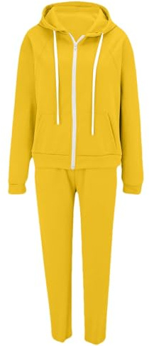 Generisch Tuta da jogging da donna con cerniere, gamba larga e pantaloni da jogging e maglione Nicki Pulli da donna, giallo., XXL