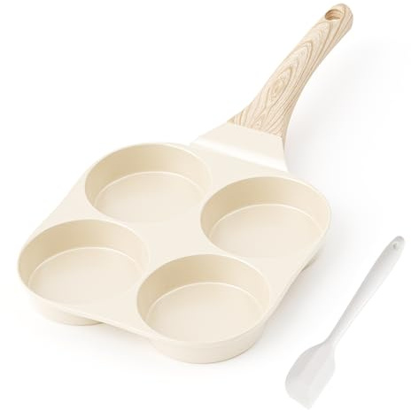 RIOVARM Antiadhésif Poêle à omelette Induction Poêle à oeufs Céramique Petite poêle à frire sans PFOA Ronde 4 trous Poêle à œufs pour le petit déjeuner Poêle à crêpes Poêle de camping