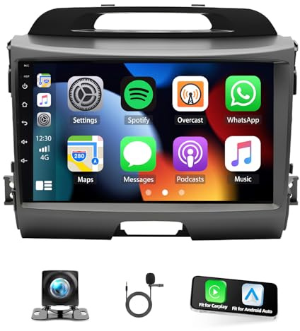 Android 14 Car Stereo for Kia Sportage 2010-2016 Update Radio 9 Inch Touch Screen with Wireless Carplay & Android Auto Bluetooth GPS Navigation FM/EQ Radio Backup Camera,2+64G