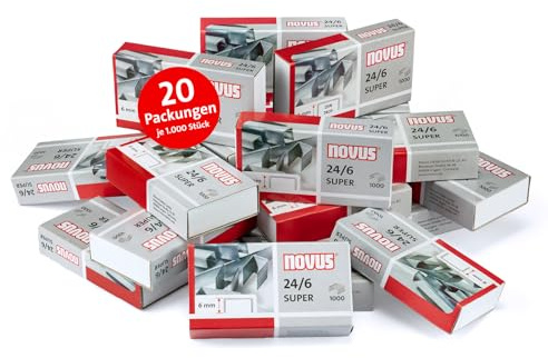 Novus Heftklammern 24/6 DIN SUPER – Tackerklammern für Büroheftgeräte und Heftzangen, 20.000 Stück in 20 Packungen à 1.000 Stück