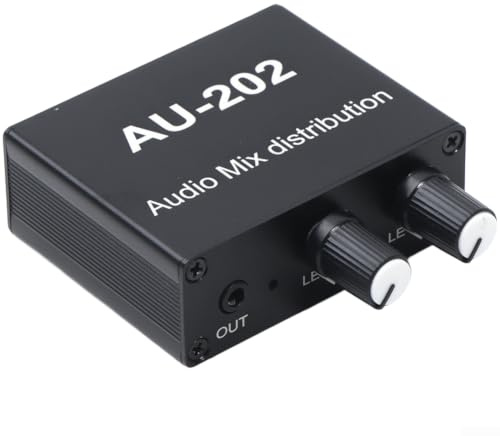 Audio Mixer Verteiler mit 2 Eingängen – Externer Kopfhörer Treiber für AMP, Lautstärkeregler, Rauscharmer Sound für Studio & Gaming Setup, Schwarz