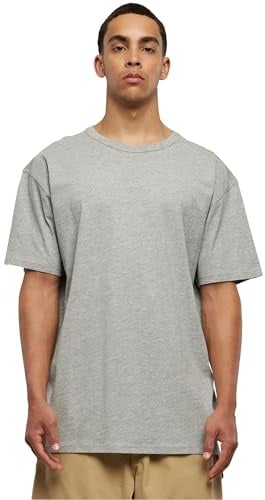 URBAN CLASSICS Men's Oversized Tee Shirt, Long Oversized T-Shirt with Round Neckline & Dropped Shoulders, Men's Basic Plain T-Shirt, 100% Cotton Tall Tee, Colour: grey, Size: Small
