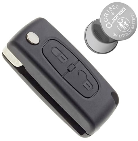 Jongo® CE0536 Kit Complet Coque Clé + Pile CR1620 Compatible avec Peugeot 207 308 3008 Partner Expert Citroën C3 C4 Berlingo Jumpy Plip Boîtier Télécommande 2 Boutons + Goupilles