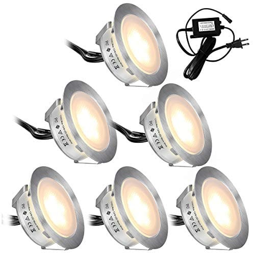 SMY Terrassen Einbaustrahler, 6er Set Warmweiß LED Bodeneinbaustrahler IP67 Wasserdicht DC12V 1,5W Ø55mm Terrassenbeleuchtung 2800K für Terrasse Garten Gehweg Treppen